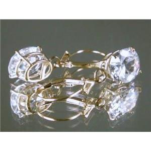 14k Gold Leverback Earrings, Cubic Zirconia, E107