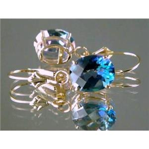 14k Gold Leverback Earrings, Neptune Garden Topaz, E107