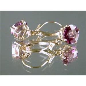 14k Gold Leverback Earrings, Pure Pink Topaz, E117