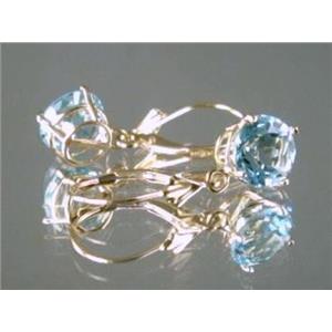 14k Gold Leverback Earrings, Swiss Blue Topaz, E117