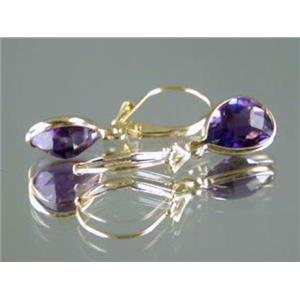14k Gold Leverback Earrings, Amethyst , E121