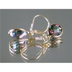 14k Gold Leverback Earrings, Mystic Fire Topaz, E121
