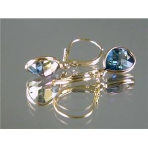 14k Gold Leverback Earrings, Neptunes Garden Topaz, E121