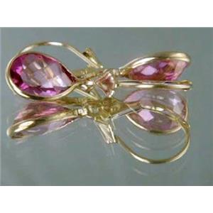 14k Gold Leverback Earrings, Pure Pink Topaz, E121