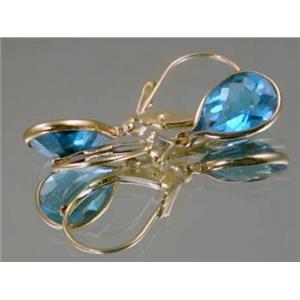 14k Gold Leverback Earrings, Swiss Blue Topaz, E121