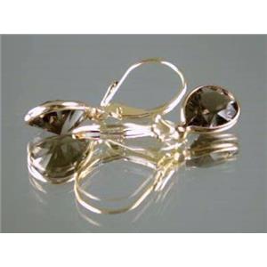 14k Gold Leverback Earrings, Smoky Quartz, E121