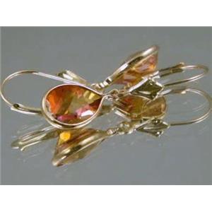 14k Gold Leverback Earrings, Twilight Fire Topaz, E121