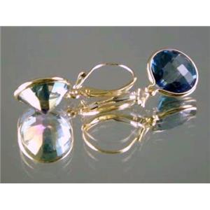 14k Gold Leverback Earrings, Neptunes Garden Topaz, E201