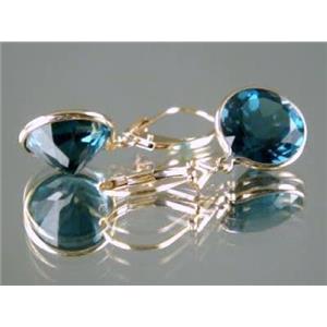 14k Gold Leverback Earrings, London Blue Topaz, E211