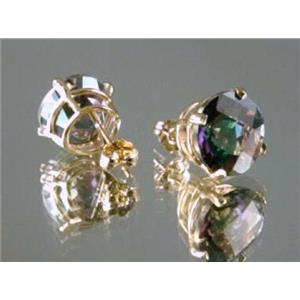14k Gold Post Earrings, Mystic Fire Topaz, E212