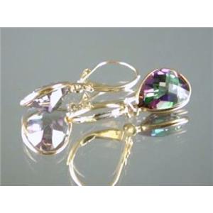 14k Gold Leverback Earrings, Mystic Fire Topaz, E221