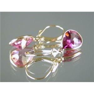 14k Gold Leverback Earrings, Pure Pink Topaz, E221