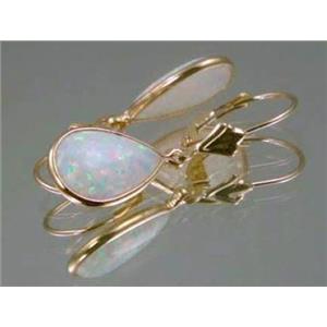14k Gold Leverback Earrings, White Created Opal, E221