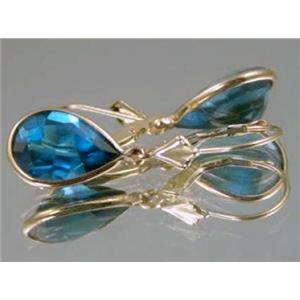 14k Gold Leverback Earrings, London Blue Topaz, E221
