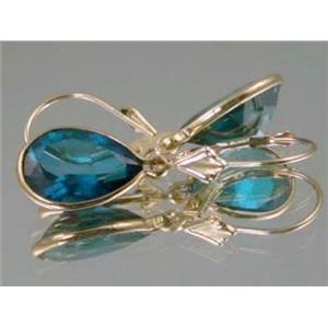 14k Gold Leverback Earrings, Paraiba Topaz, E221