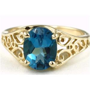 10K, 14K or 18K Gold Ladies Ring, London Blue Topaz, R005