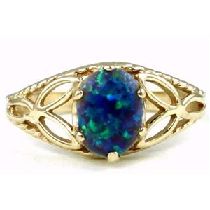 10K, 14K or 18K Gold Ladies Ring, Created Blue Green Opal, R137