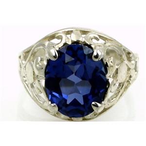 Sterling Silver Ladies Ring, Created Blue Sapphire, SR004