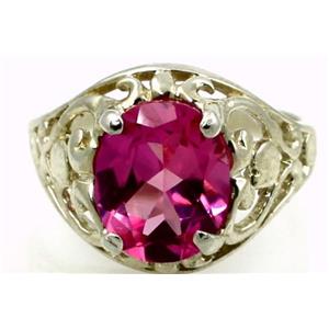 Sterling Silver Ladies Ring, Created Pink Sapphire, SR004