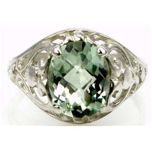 Sterling Silver Ladies Ring, Green Amethyst, SR004