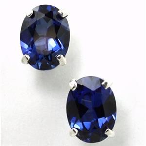 925 Sterling Silver Post Earrings, Created Blue Sapphire, SE002