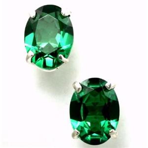 925 Sterling Silver Post Earrings, Russian Nanocrystal Emerald, SE002