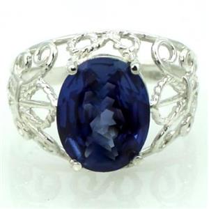 SR162, Created Blue Sapphire, 925 Sterling Silver Ring