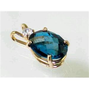 P019, London Blue Topaz 14K Gold Pendant