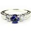 925 Sterling Silver Engagement Ring, Created Blue Sapphire w/ Accents, SR254