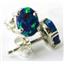 925 Sterling Silver Post Earrings, Created Blue/Green Opal, SE002C