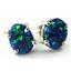 925 Sterling Silver Post Earrings, Created Blue/Green Opal, SE002C