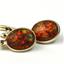 14k Gold Leverback Earrings, Created Red/Brown Opal, E001