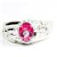 925 Sterling Silver Men's Nugget Ring, Created Pink Sapphire, SR368