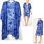 Jenni Womens Printed Lightweight Wrap Robe Tie Dye Blue OS Lounge New