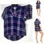 Jenni Womens Soft Pajama Top & Shorts Set Navy Sail Plaid Choose Size New