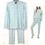 Roudelain Butter Knit Hood Top & Slim Pants Pajama Set Green Stripe Opt Size New