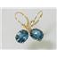 14k Gold Leverback Earrings, Quantum Cut London Blue Topaz, E107