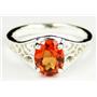Sterling Silver Ladies Ring, Created Padparadscha Sapphire, SR005