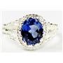 Created Blue Sapphire, 925 Sterling Silver Ring, SR070