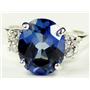 Created Blue Sapphire, 925 Sterling Silver Ring, SR123