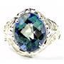 925 Sterling Silver Ladies Filigree Ring, Neptune Garden Topaz, SR114