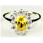 SR235, Golden Yellow CZ, 925 Sterling Silver Ring