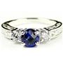 925 Sterling Silver Engagement Ring, Created Blue Sapphire w/ Accents, SR254