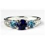 925 Sterling Silver Ring, Created Blue Sapphire, Swiss Blue Topaz Accents, SR254