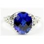 SR057, Created Blue Sapphire, 925 Sterling Silver Ring