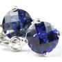 925 Sterling Silver Leverback Earrings, Created Blue Sapphire, SE017
