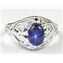 925 Sterling Silver Ladies Ring, Natural Blue Star Sapphire, SR111