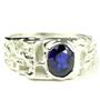 925 Sterling Silver Men's Nugget Ring, Created Blue Sapphire, SR197