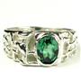 925 Sterling Silver Men's Nugget Ring, Russian Nanocrystal Emerald, SR197