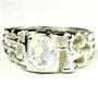 925 Sterling Silver Men's Nugget Ring, Rainbow Moonstone, SR197